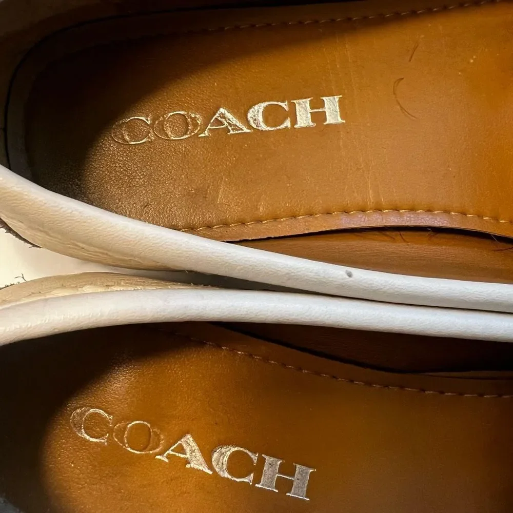 Coach Women's Odette Ivory White Leather Loafers Slip-On Driving Flats, Size 5